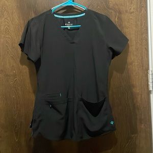 Xsm back MedCouture scrub top athletic style lightweight V neck front pockets